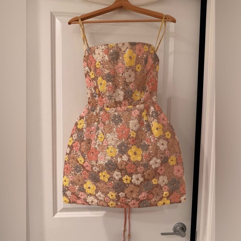 NWOT BRONX AND BANCO Maraya Strapless Floral Sequin Fit & Flare Mini Dress, M - Picture 6 of 16